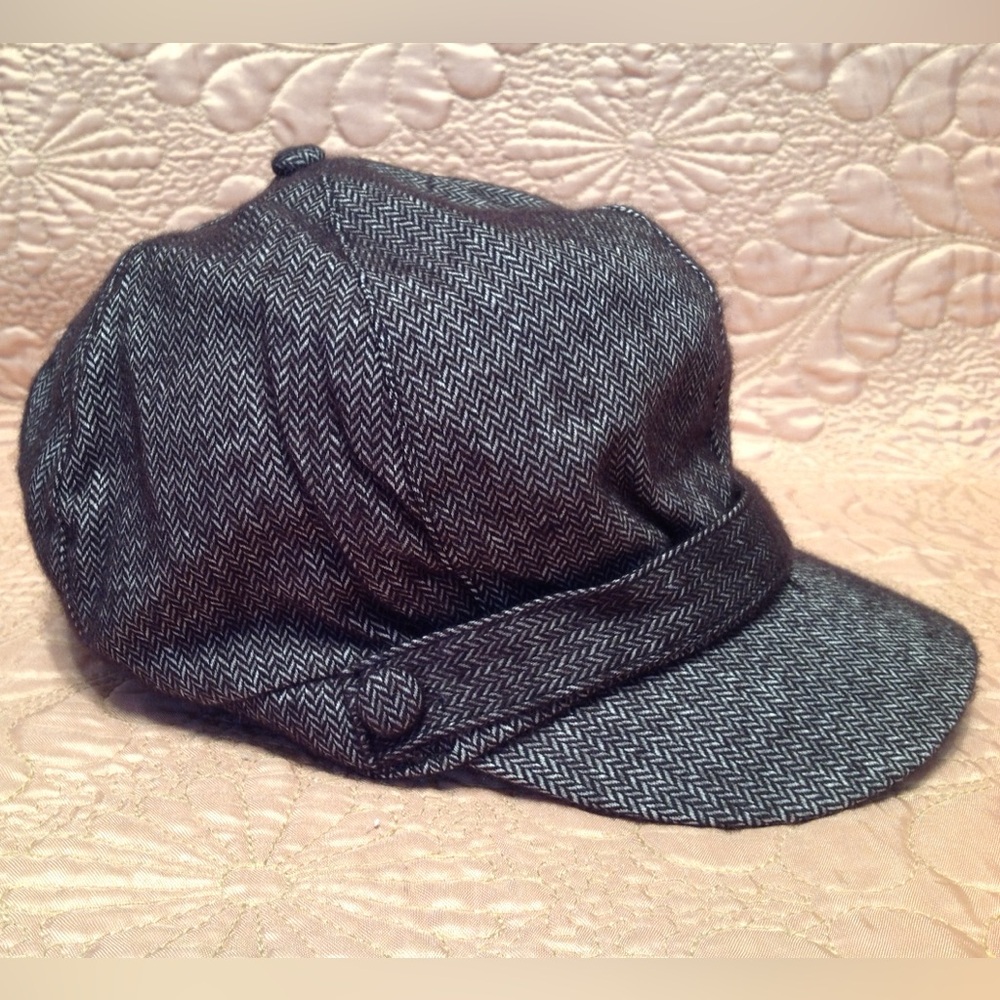 Y2K NY&Co Herringbone Newsboy Cap Black White